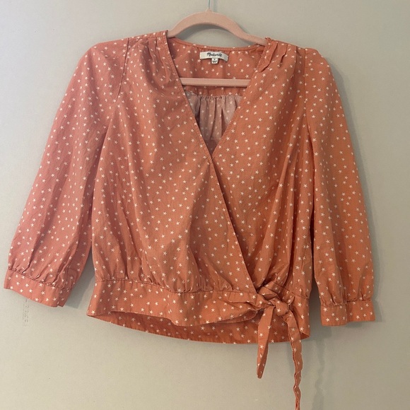 Madewell Star Patterned Peach Wrap Blouse - Picture 1 of 5